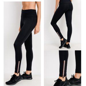 Mono B Womens Black Highwaist Full Length Leggings with Zippered Ankle L
